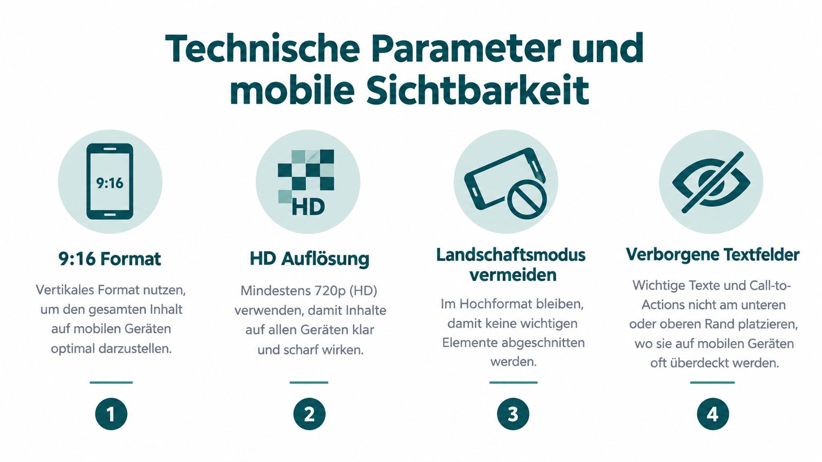 Infografik über technische Parameter und mobile Sichtbarkeit für die Erstellung von Instagram Reels und vertikalen Videos.